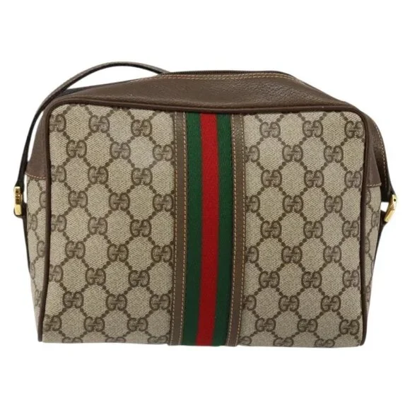 GUCCI GG Supreme Web Sherry Line Bag PVC Beige Gold - Picture 3 of 15